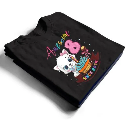 8 Years Old 8th Birthday Girls Cute Cat Awesome Since 2014 T Shirt