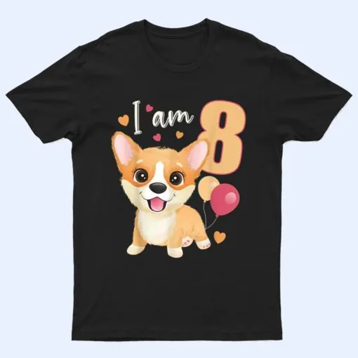 8 Years old 8 birthday outfit Boy girl Dog Corgi T Shirt