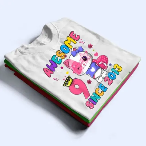 9 Years Old 9th Birthday Girls Cute Cat Awesome Since 2013 T Shirt