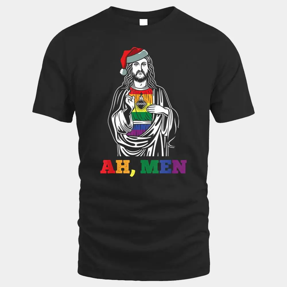 Ah Men Christmas Funny LGBT-Q Pride XMas Jesus Gay Christian