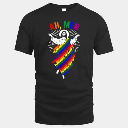 Ah Men Funny LGBT Gay Pride Jesus Rainbow Flag Christian