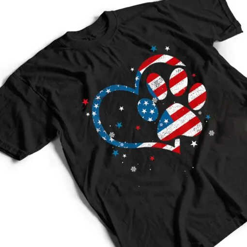 American Flag Patriotic Dog & Cat Paw Print - 4th Of July T Shirt