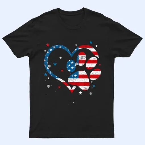 American Flag Patriotic Dog & Cat Paw Print - 4th Of July T Shirt