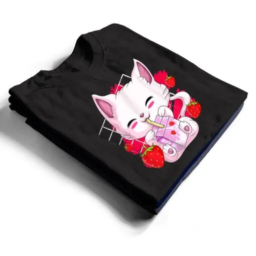 Anime Kawaii Cat Strawberry Milk Anime Neko Gifts Girls Teen T Shirt