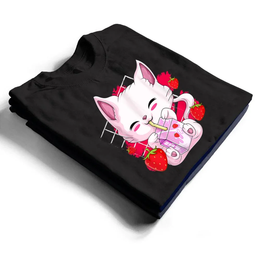 Anime-Kawaii-Cat-Strawberry-Milk-Anime-Neko-Gifts-Girls-Teen-T-Shirt-1 Anime Kawaii Cat Strawberry Milk Anime Neko Gifts Girls Teen T Shirt