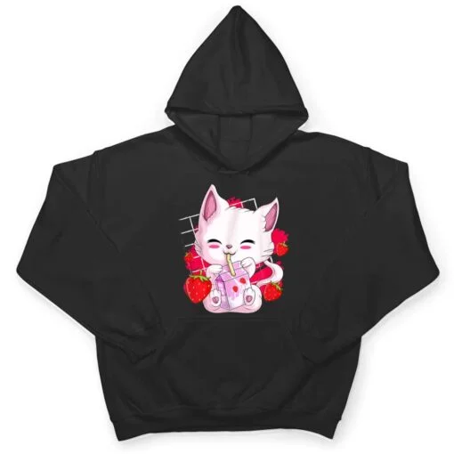 Anime Kawaii Cat Strawberry Milk Anime Neko Gifts Girls Teen T Shirt