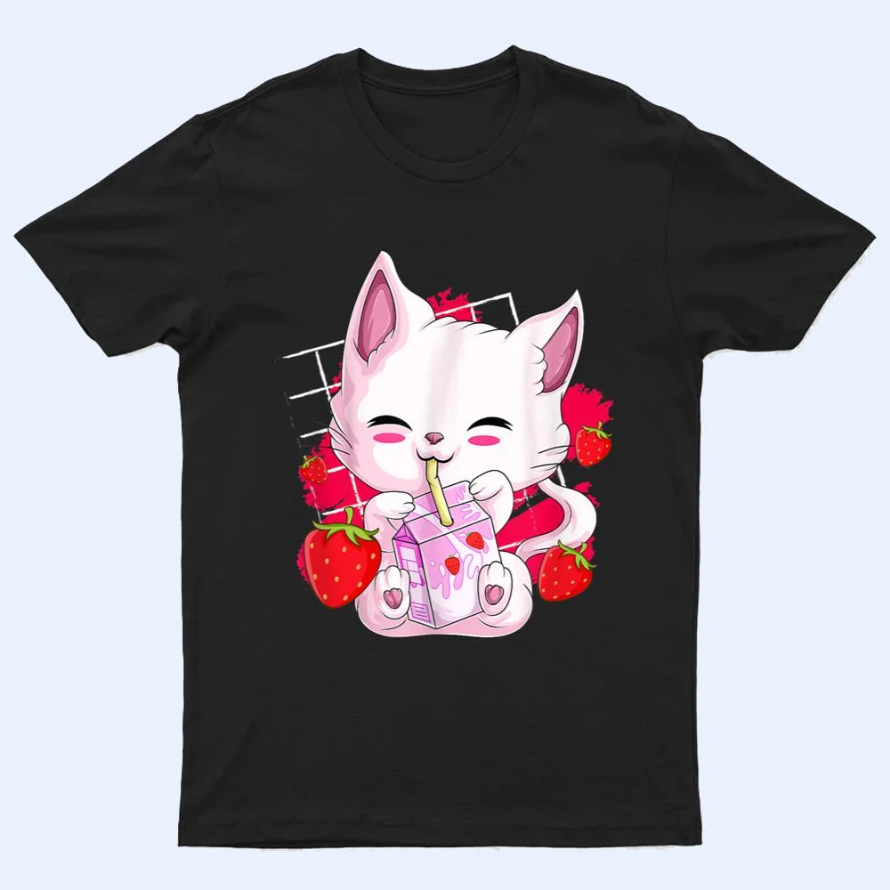 Anime Kawaii Cat Strawberry Milk Anime Neko Gifts Girls Teen T Shirt Anime Kawaii Cat Strawberry Milk Anime Neko Gifts Girls Teen T Shirt