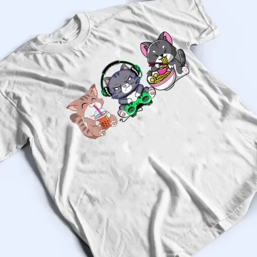 Anime Kawaii Cats Ramen Cat Boba Bubble Tea Cat Video Gamer T Shirt