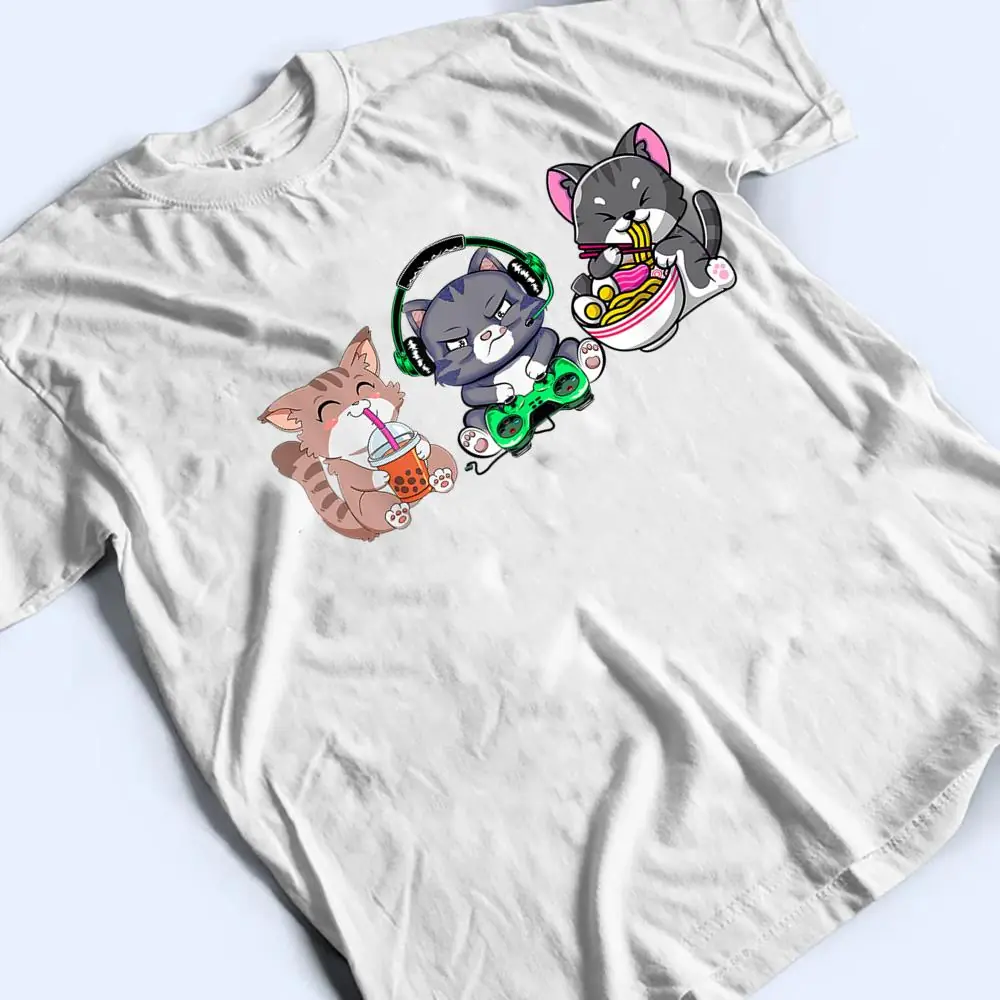 Anime-Kawaii-Cats-Ramen-Cat-Boba-Bubble-Tea-Cat-Video-Gamer-T-Shirt-2 Anime Kawaii Cats Ramen Cat Boba Bubble Tea Cat Video Gamer T Shirt