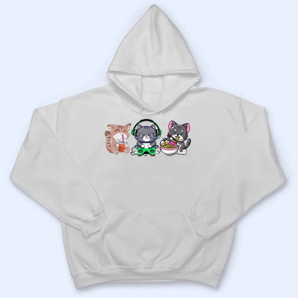 Anime-Kawaii-Cats-Ramen-Cat-Boba-Bubble-Tea-Cat-Video-Gamer-T-Shirt-3 Anime Kawaii Cats Ramen Cat Boba Bubble Tea Cat Video Gamer T Shirt