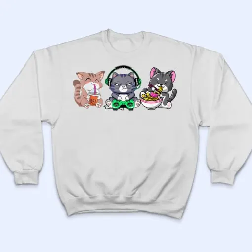 Anime Kawaii Cats Ramen Cat Boba Bubble Tea Cat Video Gamer T Shirt