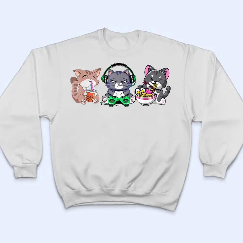 Anime-Kawaii-Cats-Ramen-Cat-Boba-Bubble-Tea-Cat-Video-Gamer-T-Shirt-4 Anime Kawaii Cats Ramen Cat Boba Bubble Tea Cat Video Gamer T Shirt