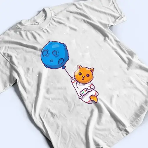 Astronaut Cat in Space Holding Planet Balloon, Cat Lover T Shirt