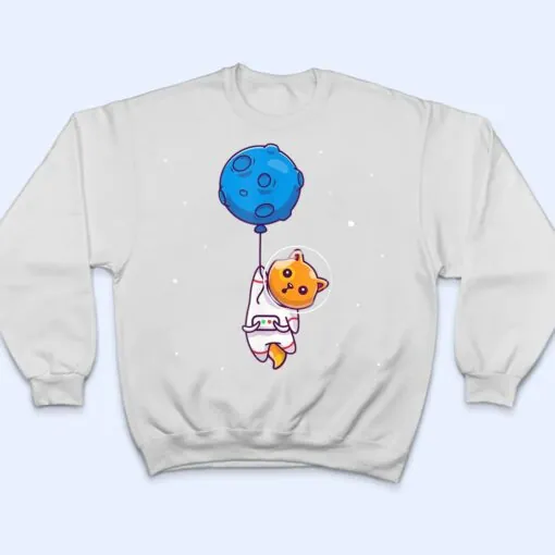 Astronaut Cat in Space Holding Planet Balloon, Cat Lover T Shirt