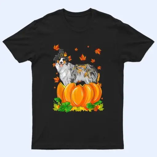 Australian Shepherd Dog Happy Thanksgiving Pumpkin Fall T Shirt