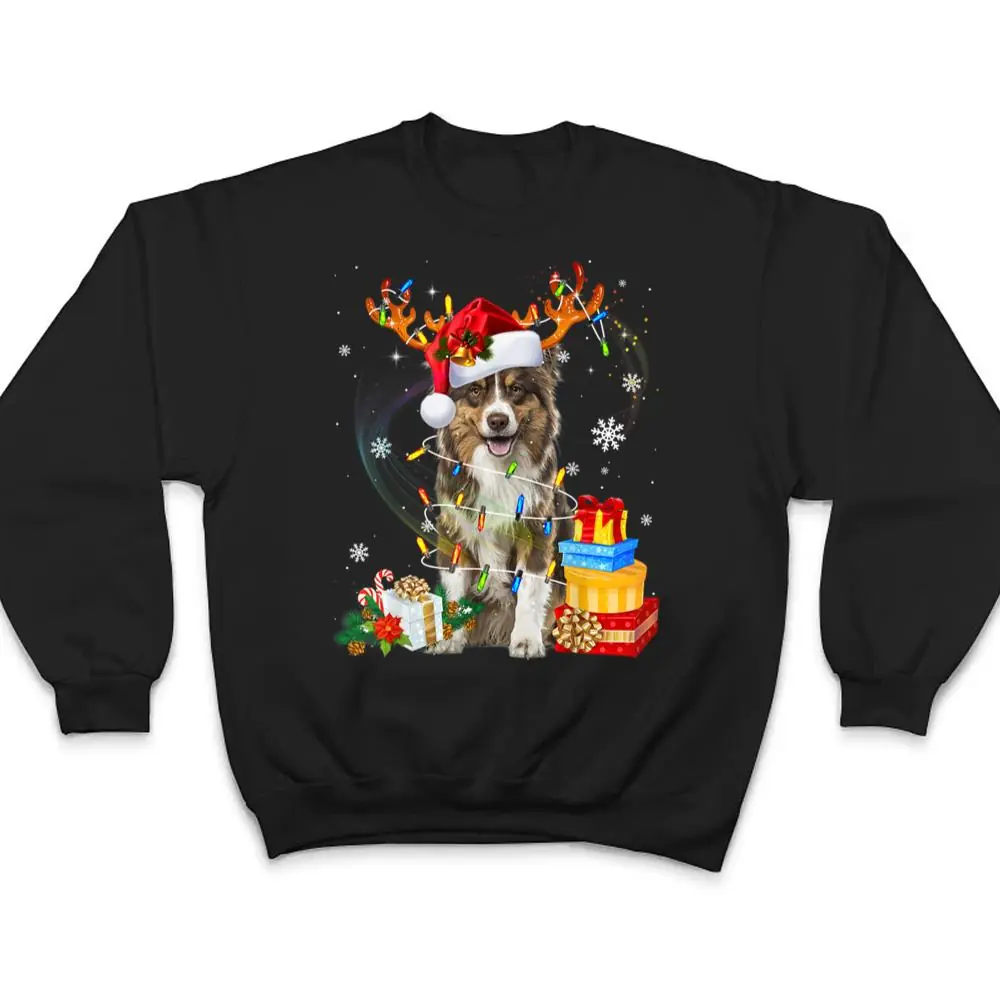 Australian-Shepherd-Dog-Lights-Santa-Hat-Christmas-T-Shirt-4 Australian Shepherd Dog Lights Santa Hat Christmas T Shirt