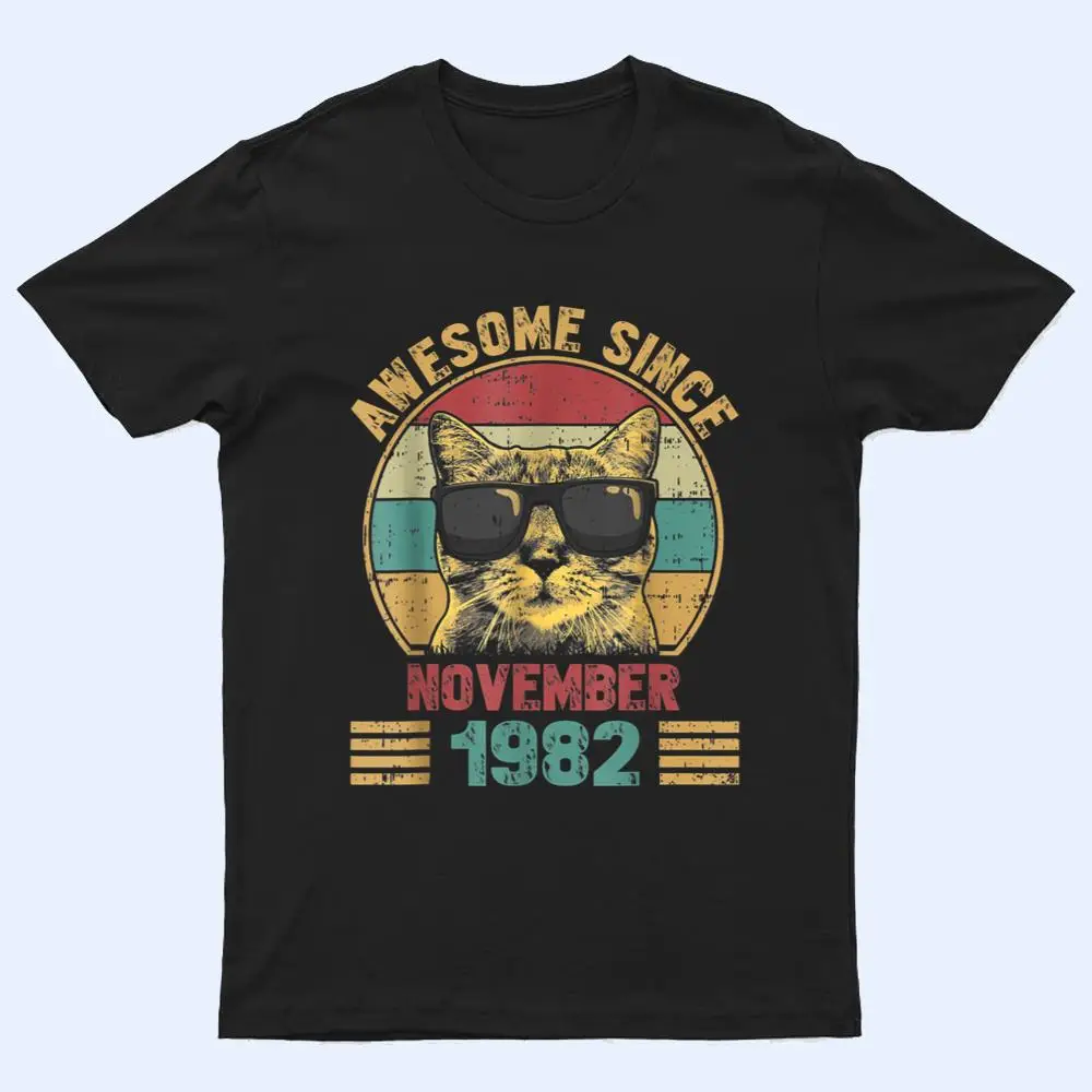 Awesome Since November 1982 40 Years Old Gifts Cat Lovers T Shirt