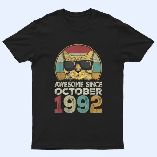 Awesome Since October 1992 30th Birthday Gifts Cat Lovers T Shirt