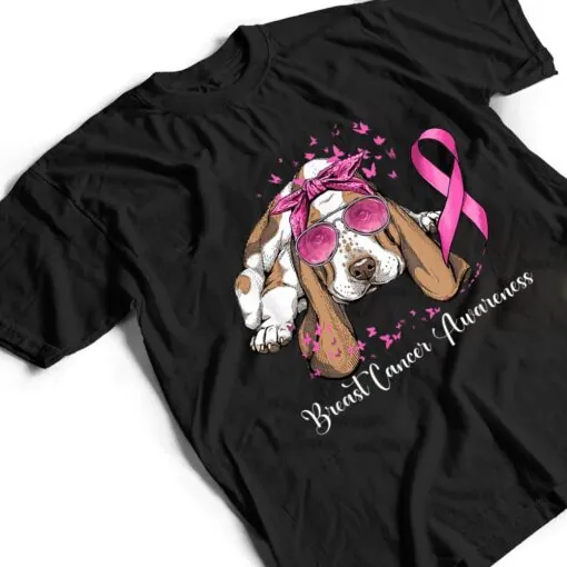 Basset Hound Dog Lover Pink Ribbon Breast Cancer Awareness T Shirt