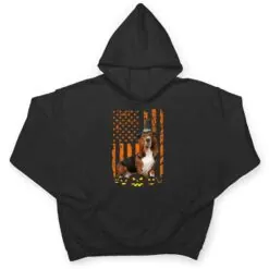Basset Hound Dog Pumpkin American Flag Witch Hat Halloween T Shirt