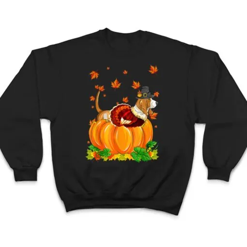 Basset Hound Dog Thanksgiving Turkey Fall Autumn Pumpkin T Shirt