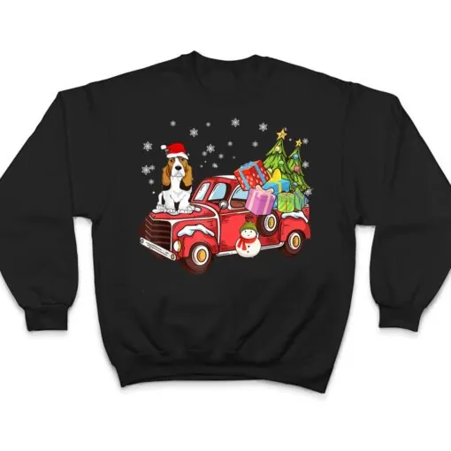 Basset Hound Riding Red Truck Merry Christmas Dog Lover T Shirt
