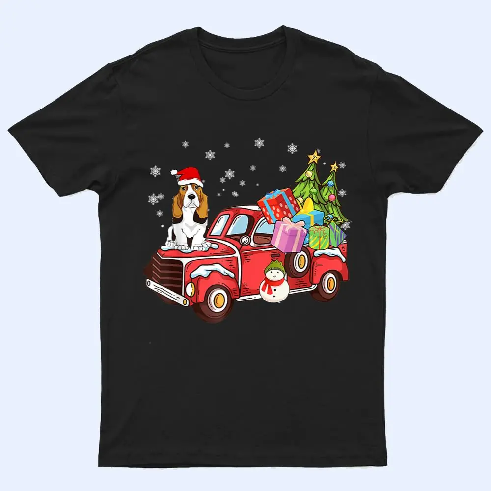 Basset Hound Riding Red Truck Merry Christmas Dog Lover T Shirt Basset Hound Riding Red Truck Merry Christmas Dog Lover T Shirt