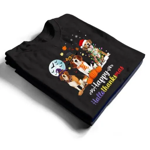 Beagle Dog Halloween Merry Christmas Happy Hallothanksmas T Shirt