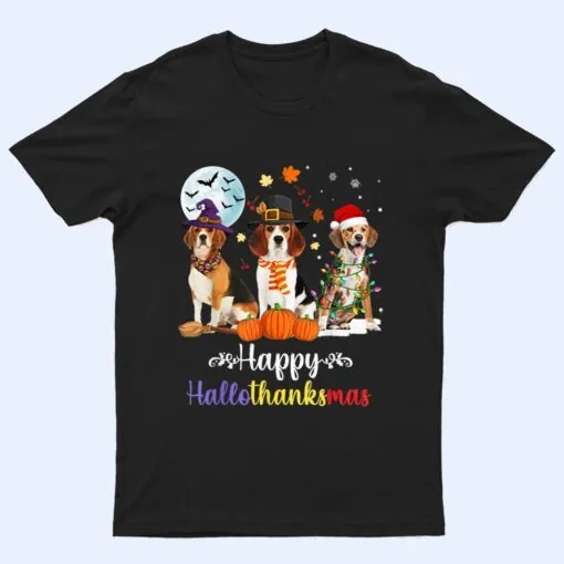 Beagle Dog Halloween Merry Christmas Happy Hallothanksmas T Shirt
