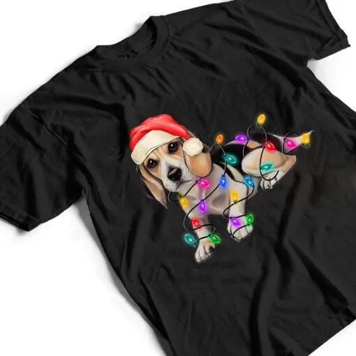 Beagle Santa Christmas Tree Lights Xmas Boys Dog Dogmas T Shirt