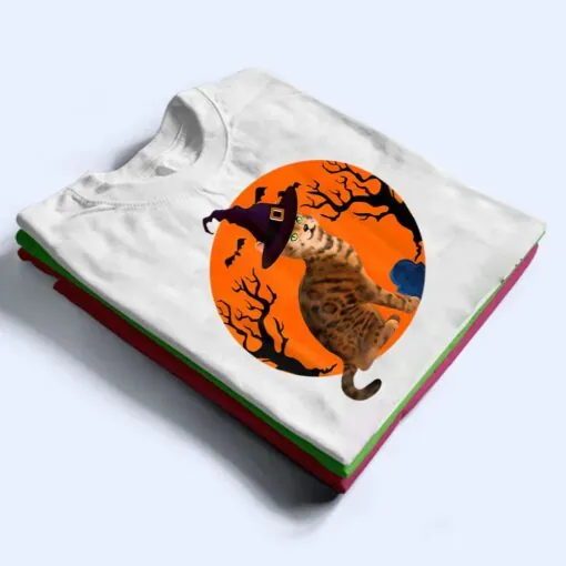 Bengal Cat Halloween Witch Hat And Moon T Shirt