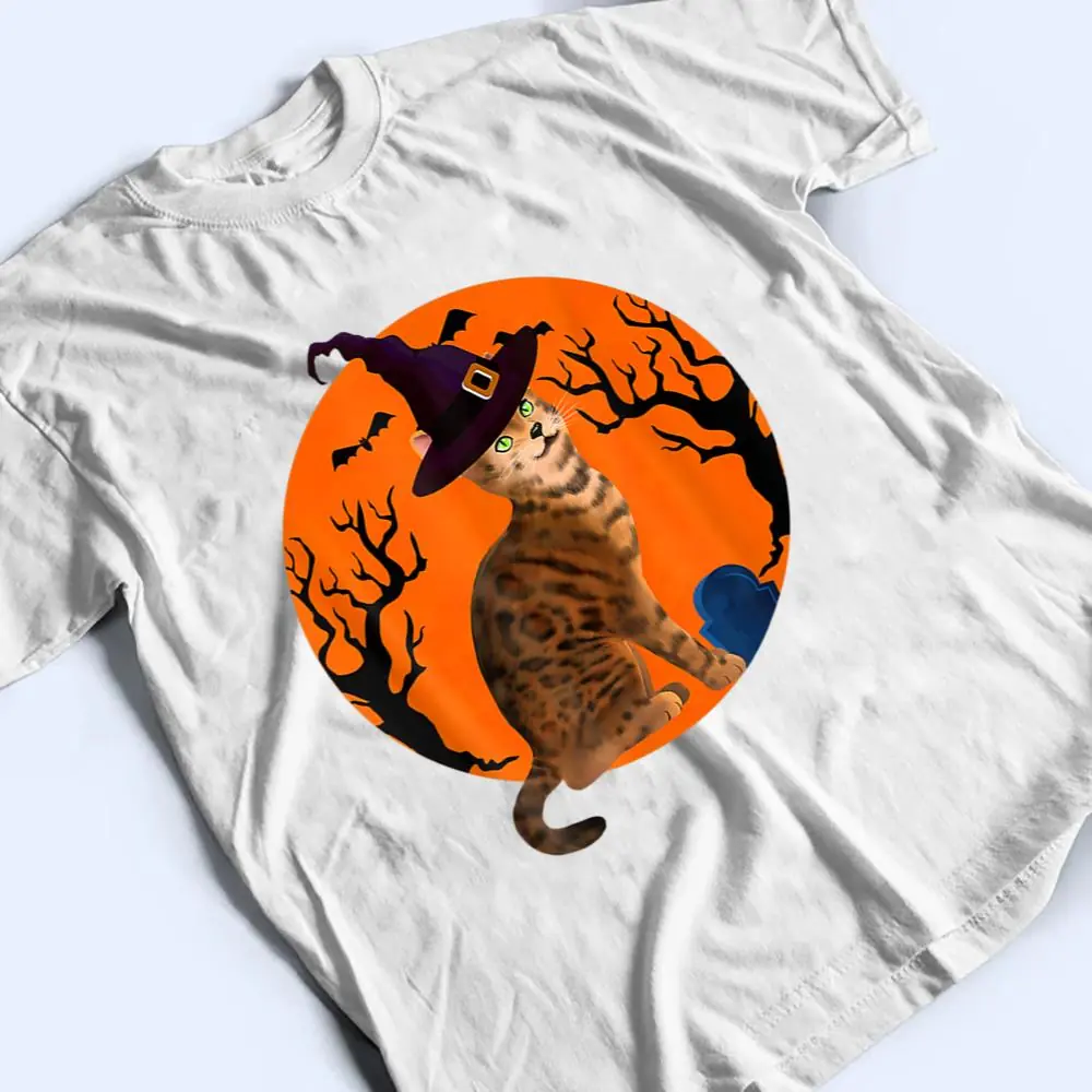 Bengal-Cat-Halloween-Witch-Hat-And-Moon-T-Shirt-2 Bengal Cat Halloween Witch Hat And Moon T Shirt