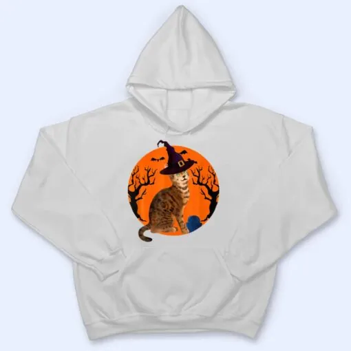 Bengal Cat Halloween Witch Hat And Moon T Shirt