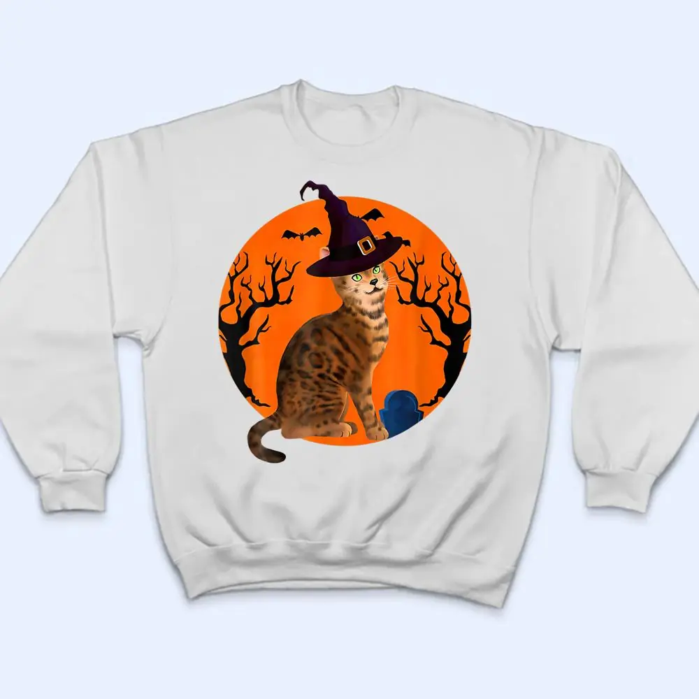 Bengal-Cat-Halloween-Witch-Hat-And-Moon-T-Shirt-4 Bengal Cat Halloween Witch Hat And Moon T Shirt