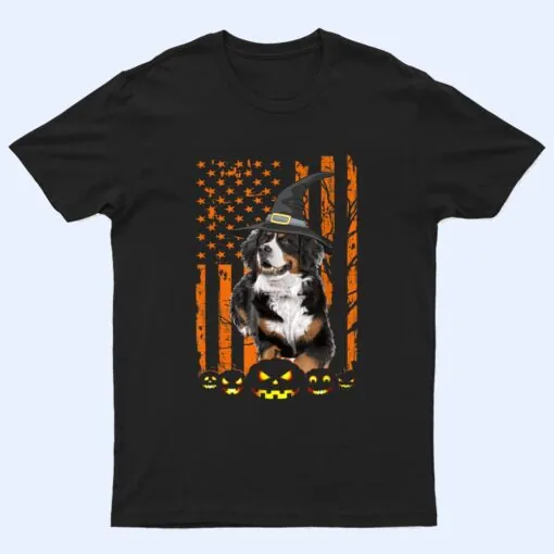 Bernese Mountain Dog Pumpkin American Flag Vintage Halloween T Shirt