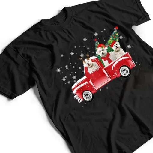 Bichon Frise Riding Red Truck Merry Christmas Dog Lover T Shirt