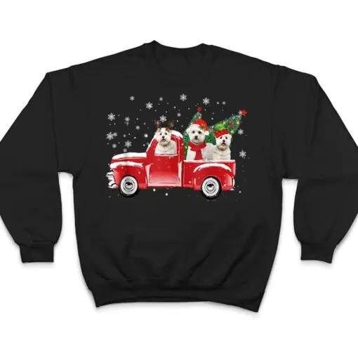 Bichon Frise Riding Red Truck Merry Christmas Dog Lover T Shirt