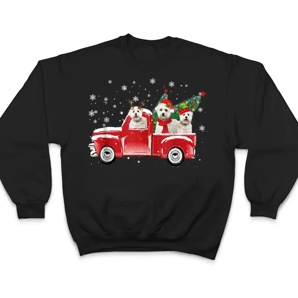 Bichon-Frise-Riding-Red-Truck-Merry-Christmas-Dog-Lover-T-Shirt-4 Bichon Frise Riding Red Truck Merry Christmas Dog Lover T Shirt