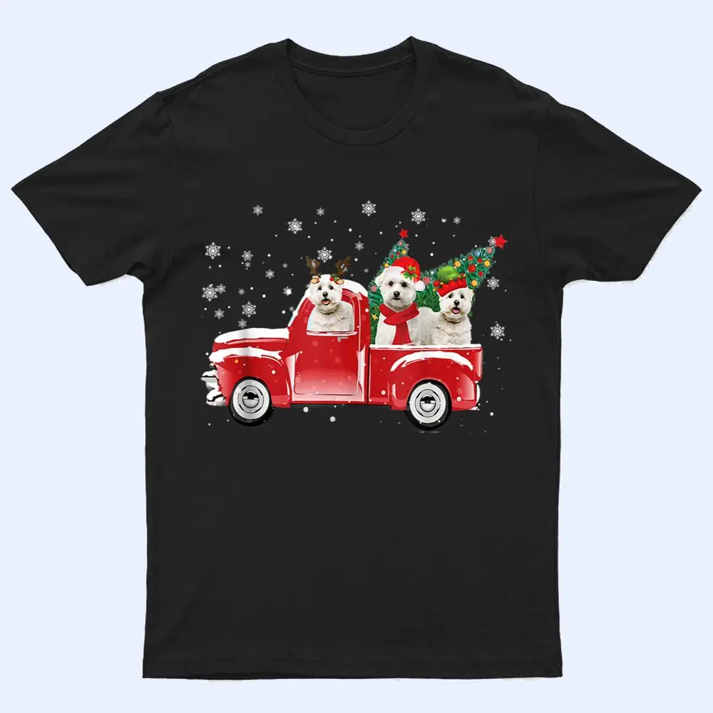 Bichon Frise Riding Red Truck Merry Christmas Dog Lover T Shirt Bichon Frise Riding Red Truck Merry Christmas Dog Lover T Shirt