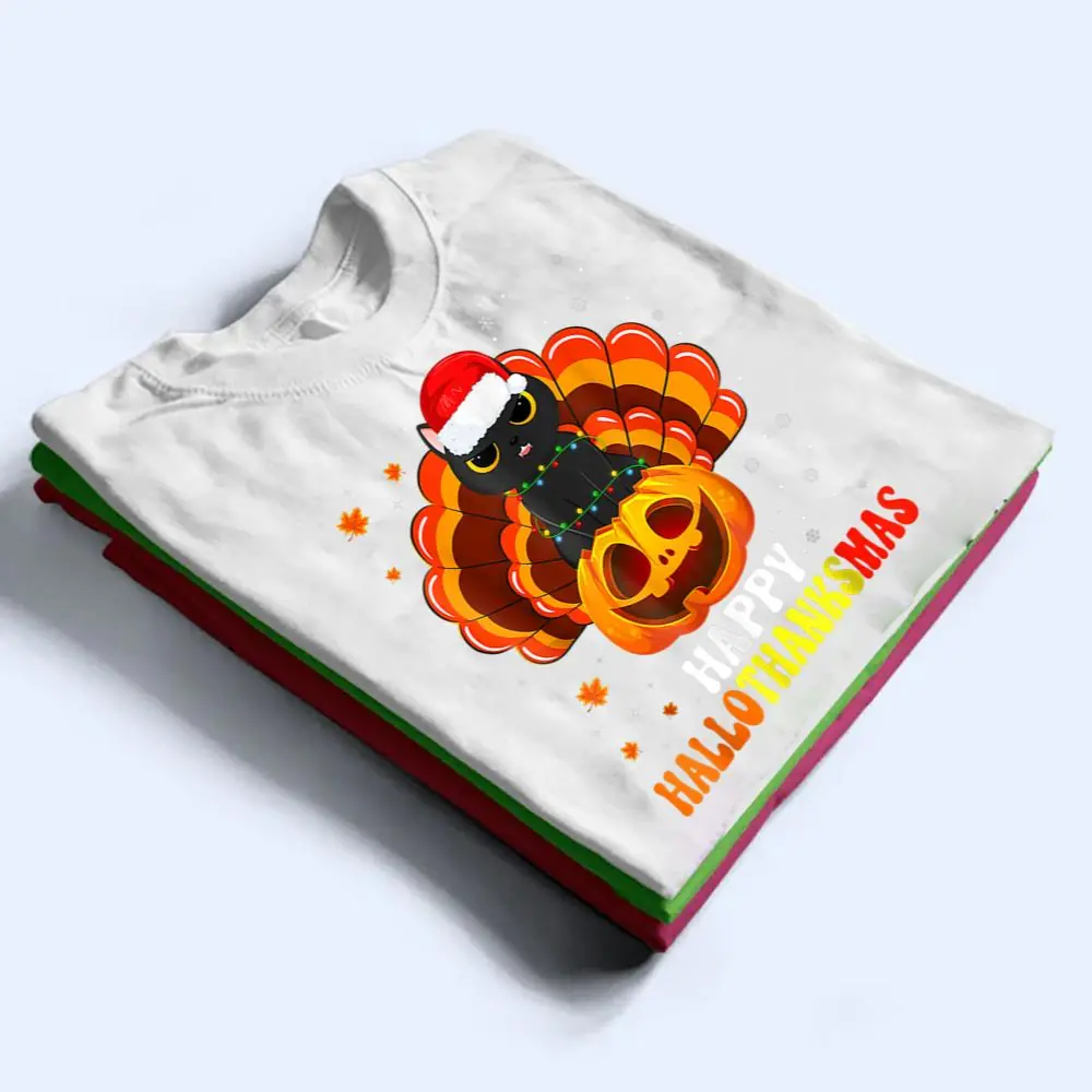 Black-Cat-Happy-HalloThanksMas-T-Shirt-1 Black Cat Happy HalloThanksMas T Shirt