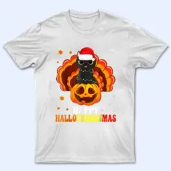 Black Cat Happy HalloThanksMas T Shirt