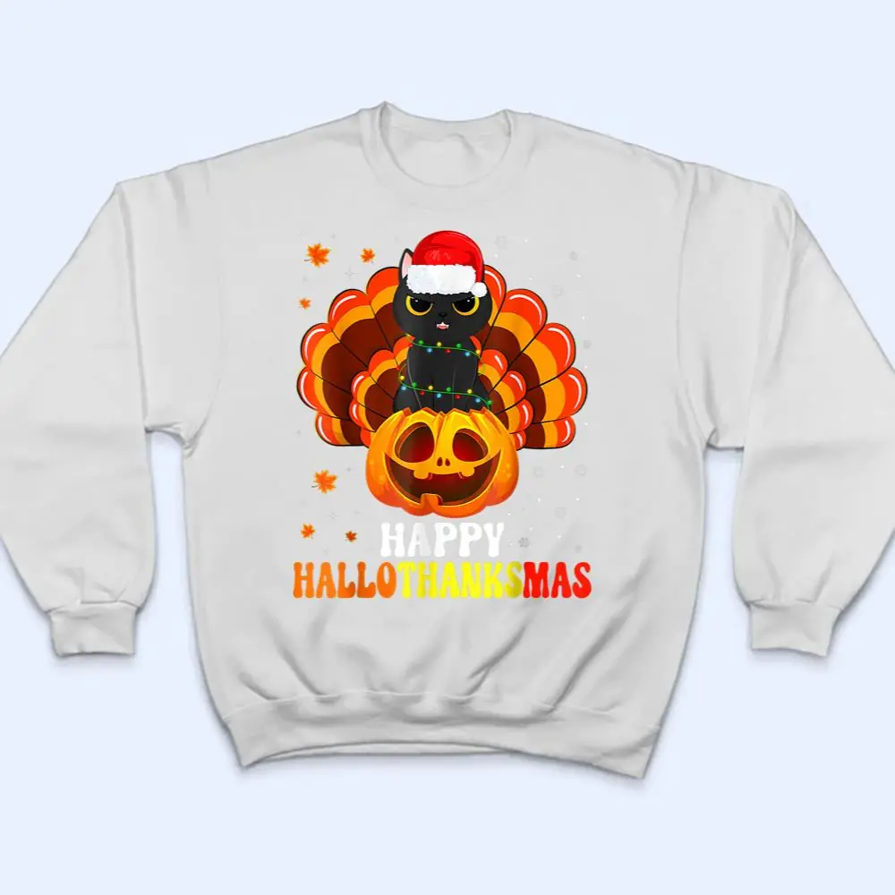 Black-Cat-Happy-HalloThanksMas-T-Shirt-4 Black Cat Happy HalloThanksMas T Shirt