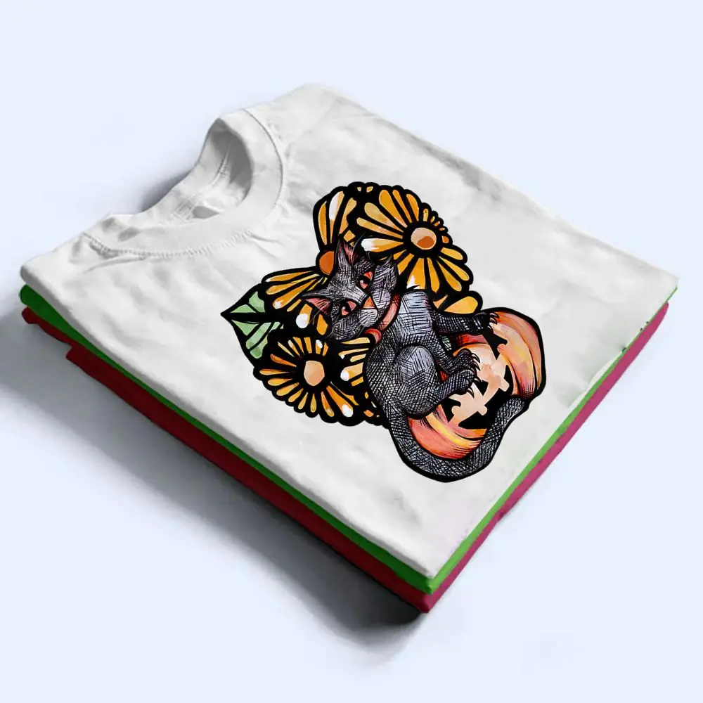 Black-Cat-Pumpkin-Jack-O-Lantern-Daisy-T-Shirt-1 Black Cat Pumpkin Jack O Lantern Daisy T Shirt