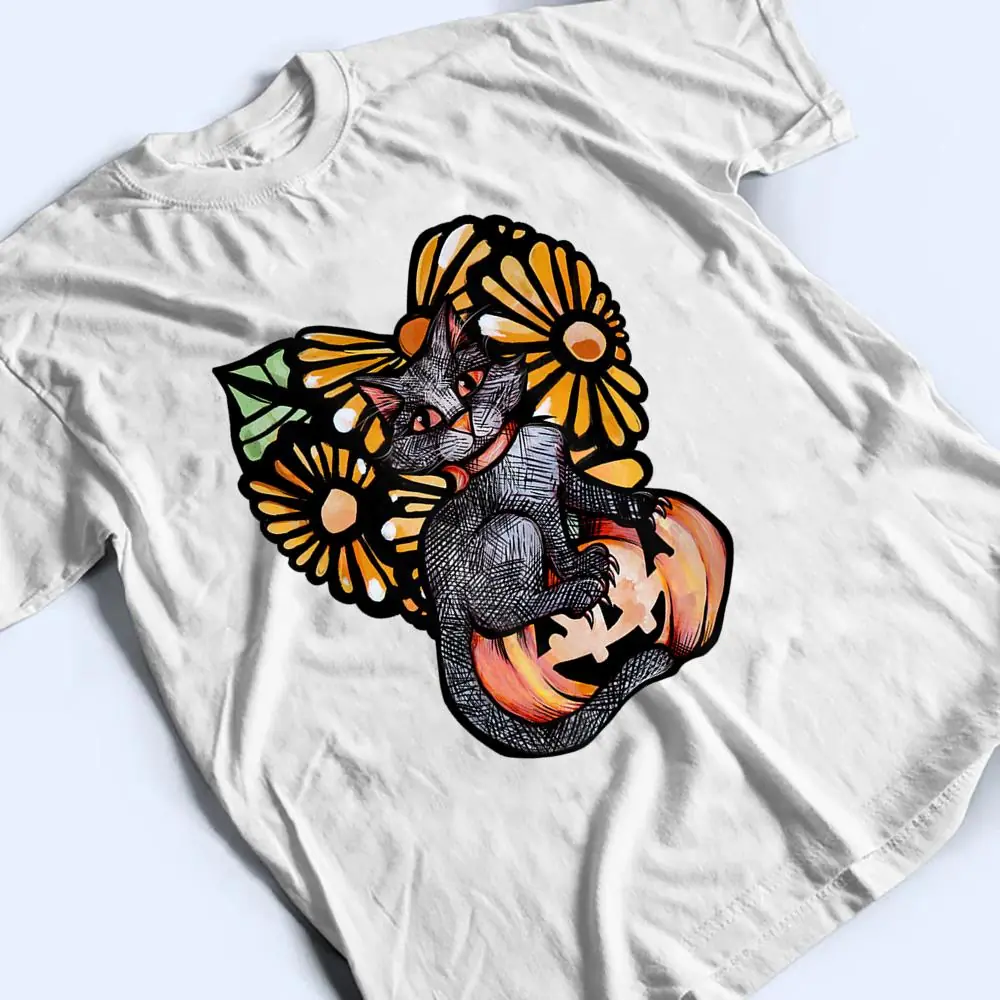 Black-Cat-Pumpkin-Jack-O-Lantern-Daisy-T-Shirt-2 Black Cat Pumpkin Jack O Lantern Daisy T Shirt