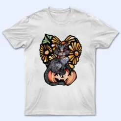 Black Cat Pumpkin Jack O Lantern Daisy T Shirt