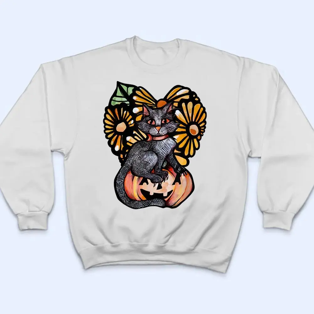 Black-Cat-Pumpkin-Jack-O-Lantern-Daisy-T-Shirt-4 Black Cat Pumpkin Jack O Lantern Daisy T Shirt