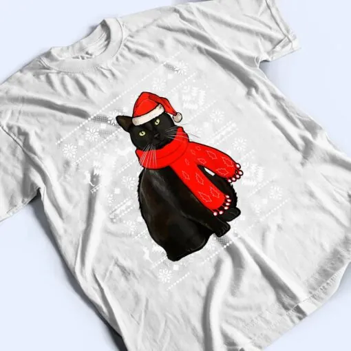 Black Cat Santa Hat Ugly Christmas Sweater Funny Xmas Pajama T Shirt