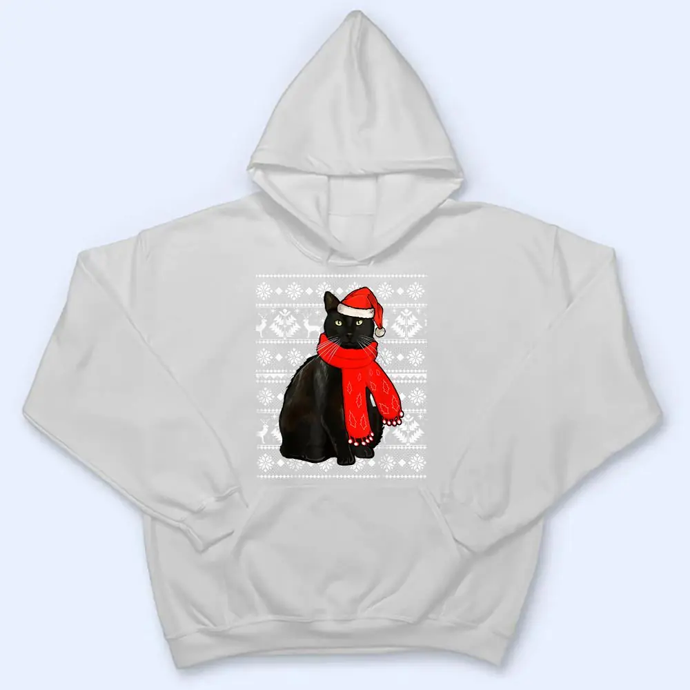 Black-Cat-Santa-Hat-Ugly-Christmas-Sweater-Funny-Xmas-Pajama-T-Shirt-3 Black Cat Santa Hat Ugly Christmas Sweater Funny Xmas Pajama T Shirt