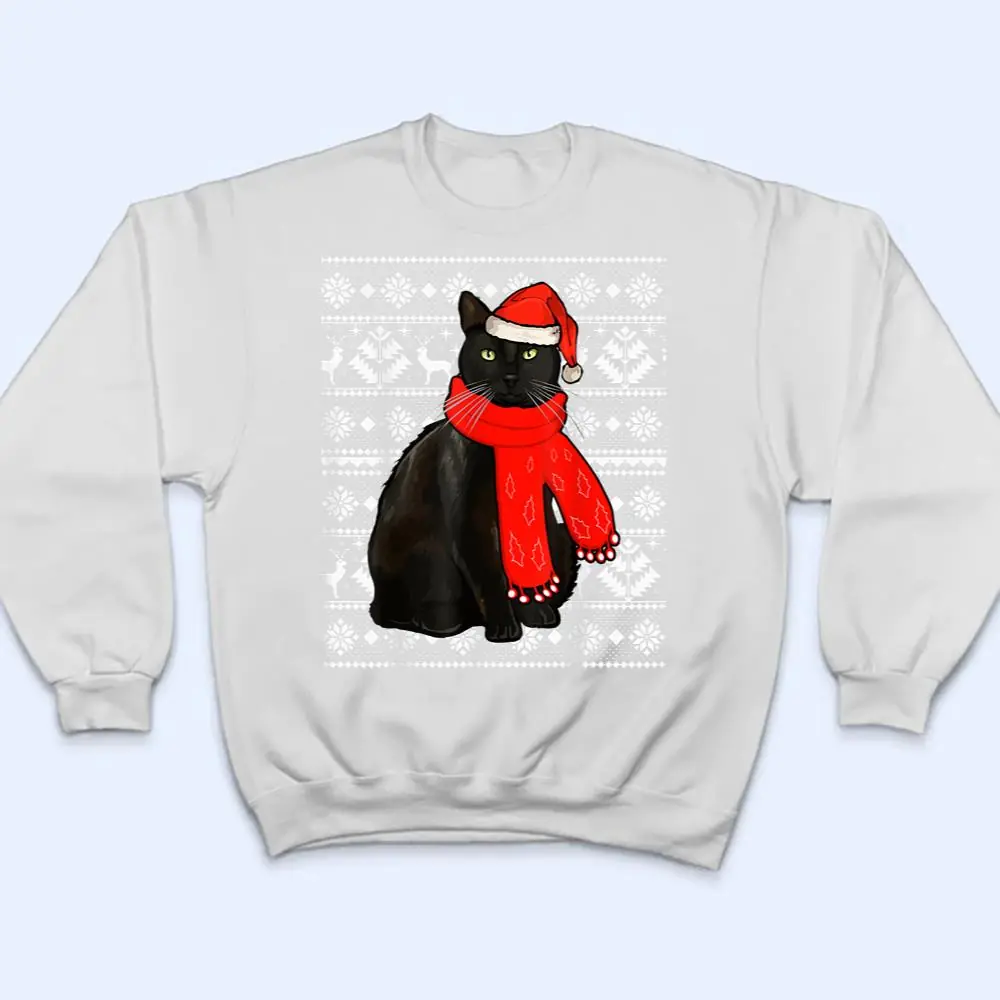 Black-Cat-Santa-Hat-Ugly-Christmas-Sweater-Funny-Xmas-Pajama-T-Shirt-4 Black Cat Santa Hat Ugly Christmas Sweater Funny Xmas Pajama T Shirt