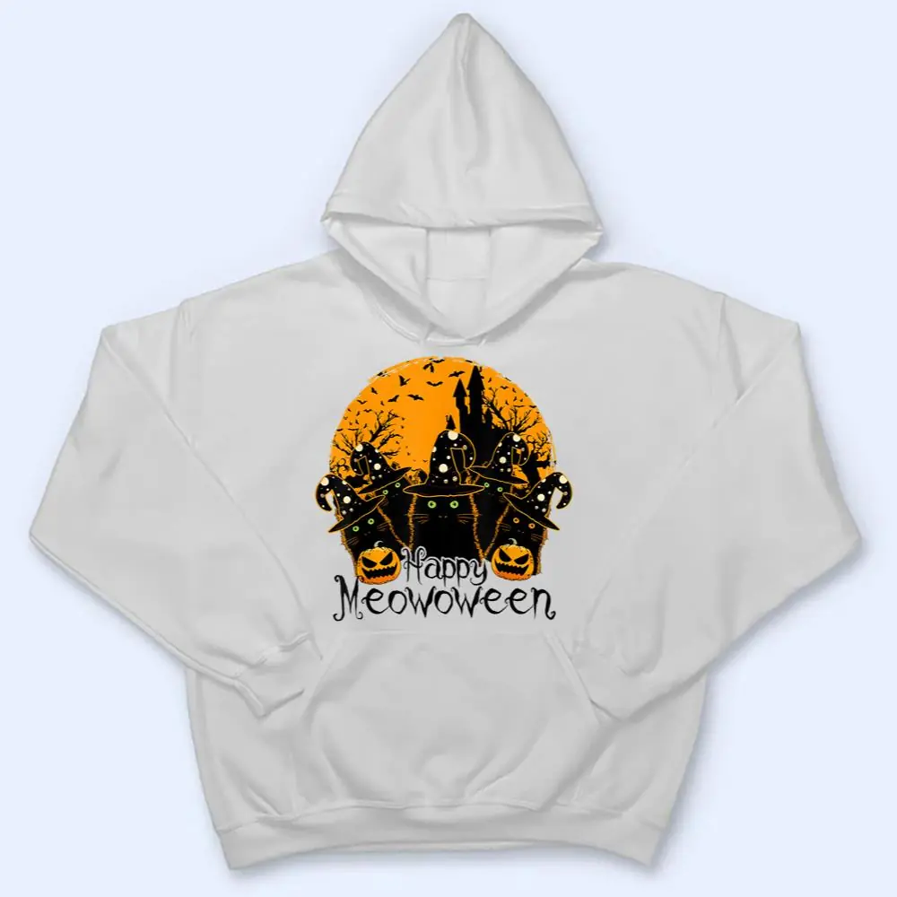 Black-Cat-Witch-Hat-Halloween-Costume-Happy-Meowloween-Funny-T-Shirt-3 Black Cat Witch Hat Halloween Costume Happy Meowloween Funny T Shirt